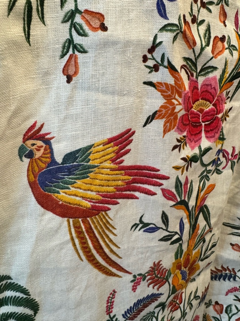 FARM Rio White Linen Maxi Dress with Bright Floral & Bird print with POCKETS L - Picture 4 of 11